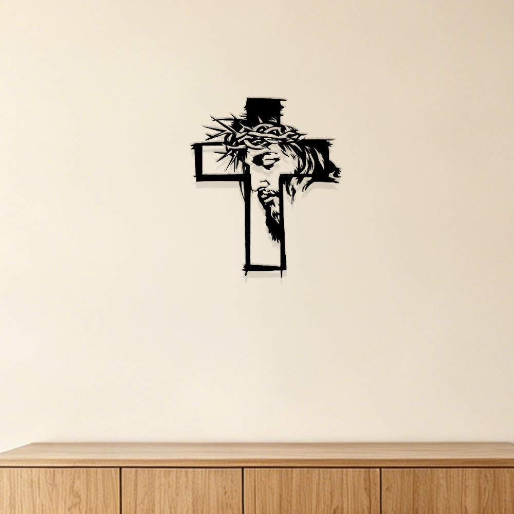 Christianartworkshop Kreuz mit Jesus und Dornenkrone – Wanddekoration aus Metall: Ein eindrucksvolles Symbol der Gnade - image 1