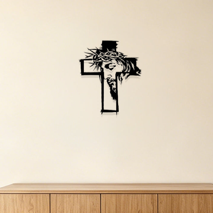Christianartworkshop Kreuz mit Jesus und Dornenkrone – Wanddekoration aus Metall: Ein eindrucksvolles Symbol der Gnade - image 1