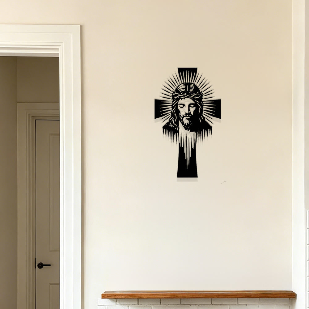 Christianartworkshop Strahlendes Jesuskreuz aus Metall als Wanddekoration: Ein Symbol göttlichen Lichts und göttlicher Gnade - image 2