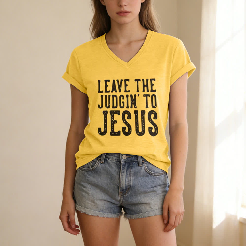 Christianartworkshop Überlass das Urteilen Jesus Print V-Ausschnitt T-Shirt - image 11
