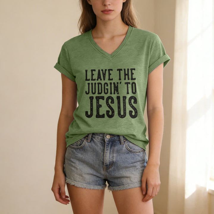 Christianartworkshop Überlass das Urteilen Jesus Print V-Ausschnitt T-Shirt - image 13
