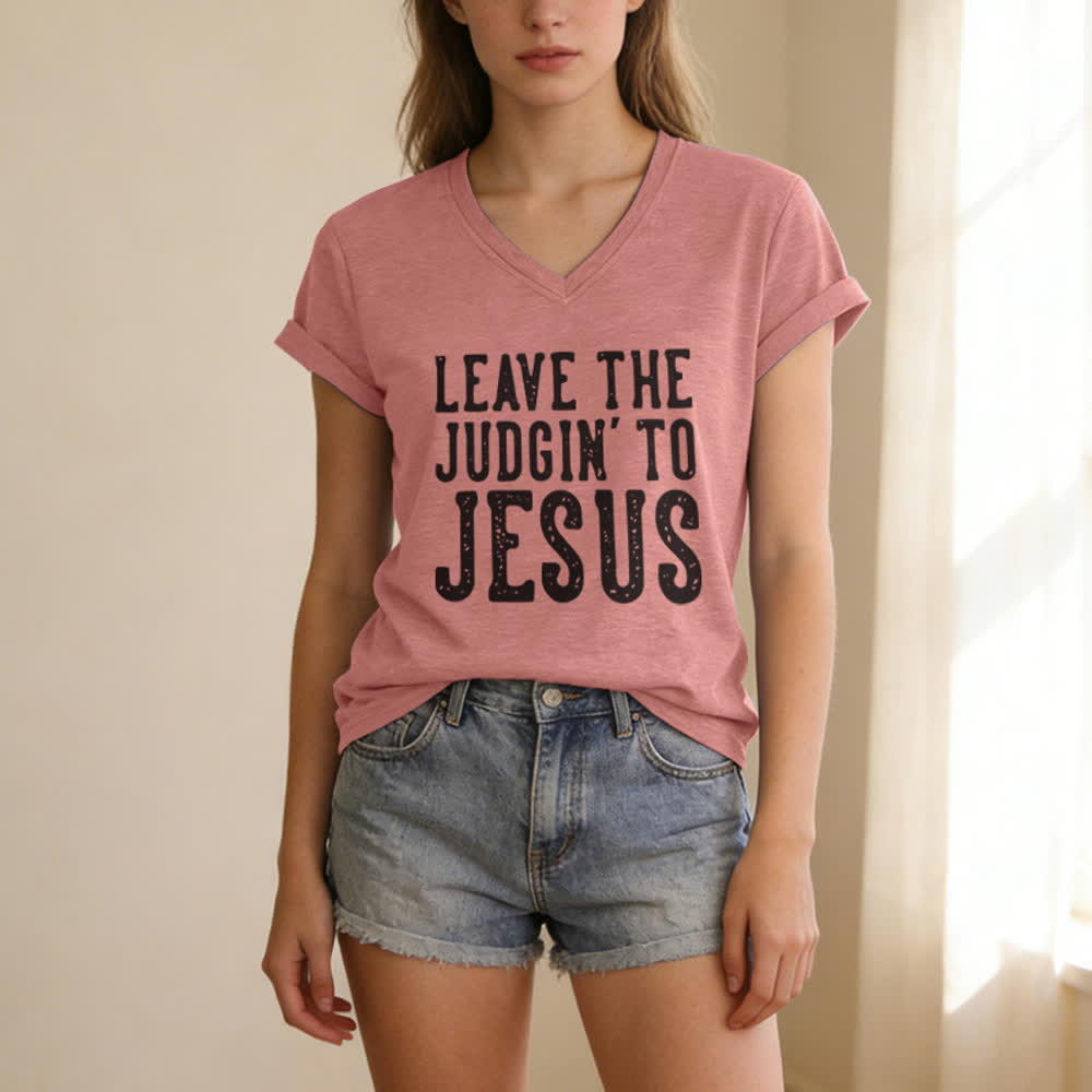 Christianartworkshop Überlass das Urteilen Jesus Print V-Ausschnitt T-Shirt - image 19