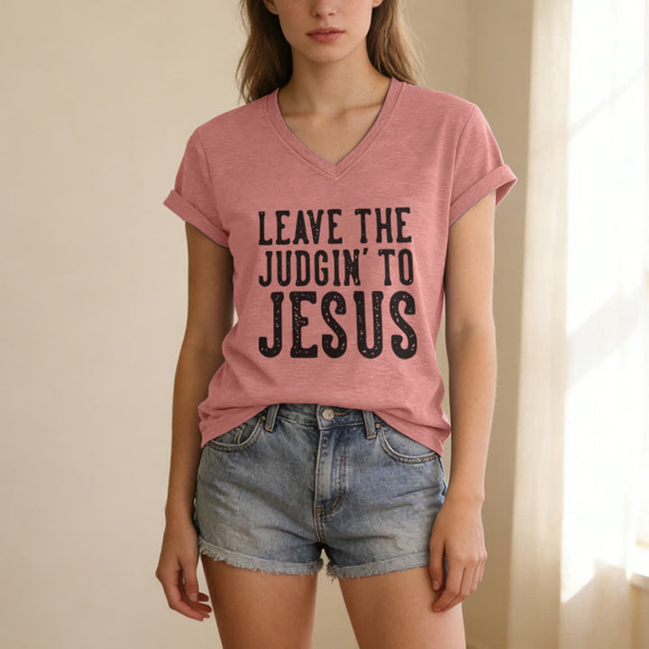 Christianartworkshop Überlass das Urteilen Jesus Print V-Ausschnitt T-Shirt - image 19