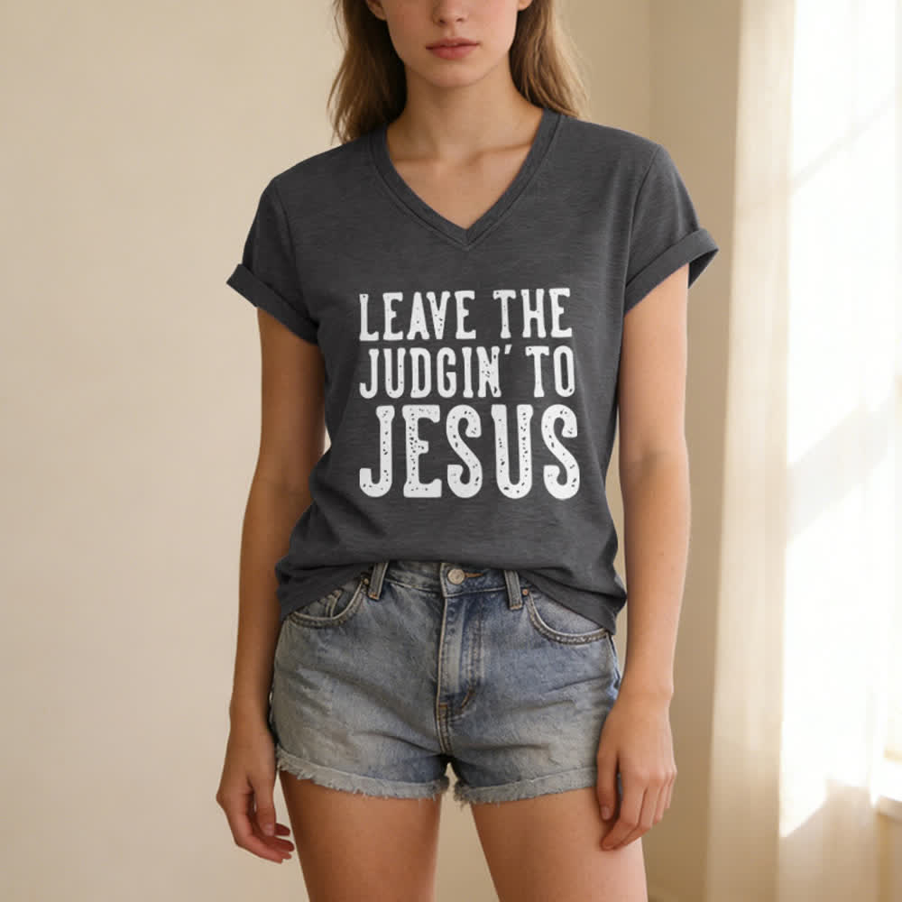 Christianartworkshop Überlass das Urteilen Jesus Print V-Ausschnitt T-Shirt - image 7