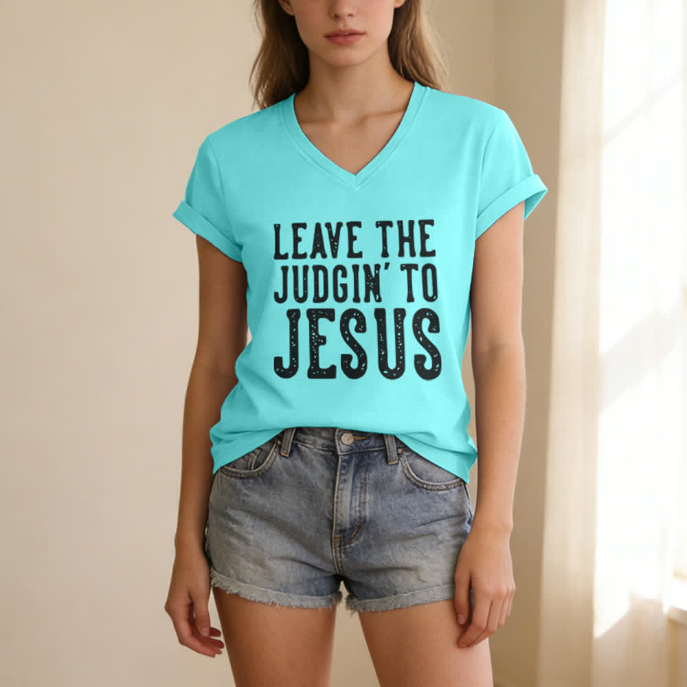 Christianartworkshop Überlass das Urteilen Jesus Print V-Ausschnitt T-Shirt - image 1