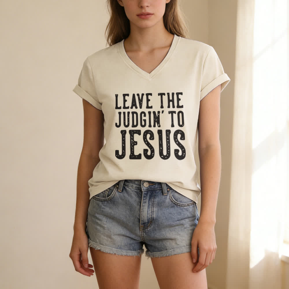 Christianartworkshop Überlass das Urteilen Jesus Print V-Ausschnitt T-Shirt - image 9