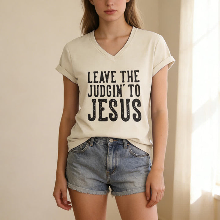 Christianartworkshop Überlass das Urteilen Jesus Print V-Ausschnitt T-Shirt - image 9