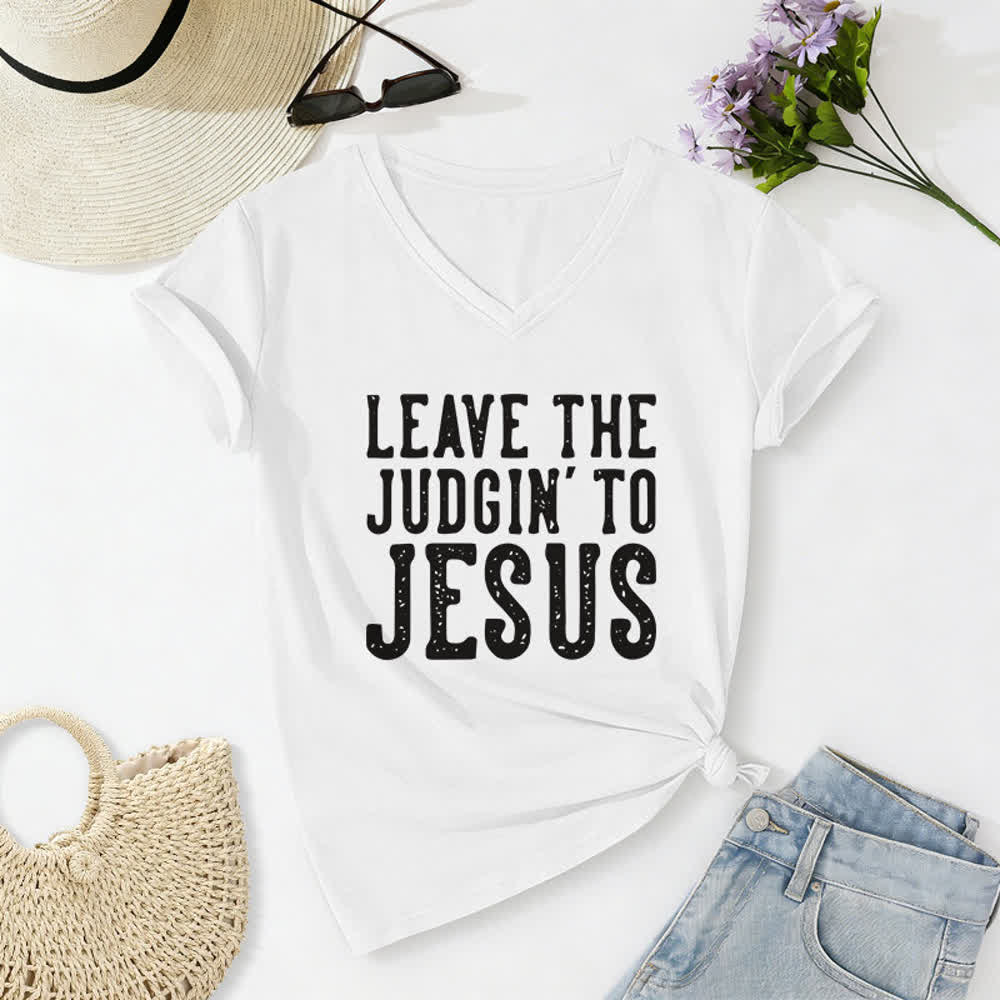 Christianartworkshop Überlass das Urteilen Jesus Print V-Ausschnitt T-Shirt - Weiß - 2XL - image 4