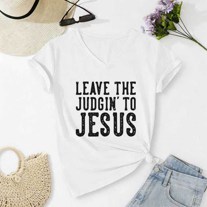 Christianartworkshop Überlass das Urteilen Jesus Print V-Ausschnitt T-Shirt - Weiß - 2XL - image 4