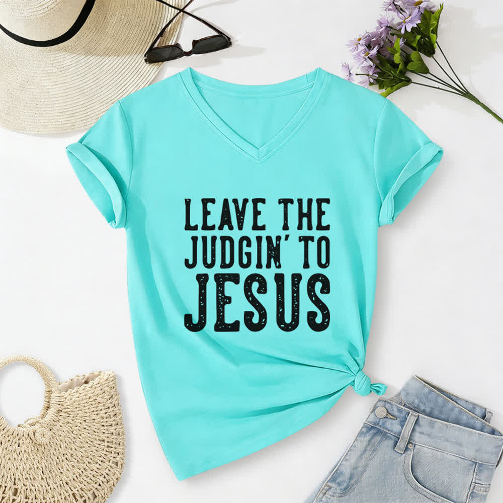 Christianartworkshop Überlass das Urteilen Jesus Print V-Ausschnitt T-Shirt - Himmelblau - 2XL - image 0