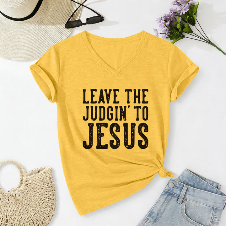 Christianartworkshop Überlass das Urteilen Jesus Print V-Ausschnitt T-Shirt - Gelb - 2XL - image 10