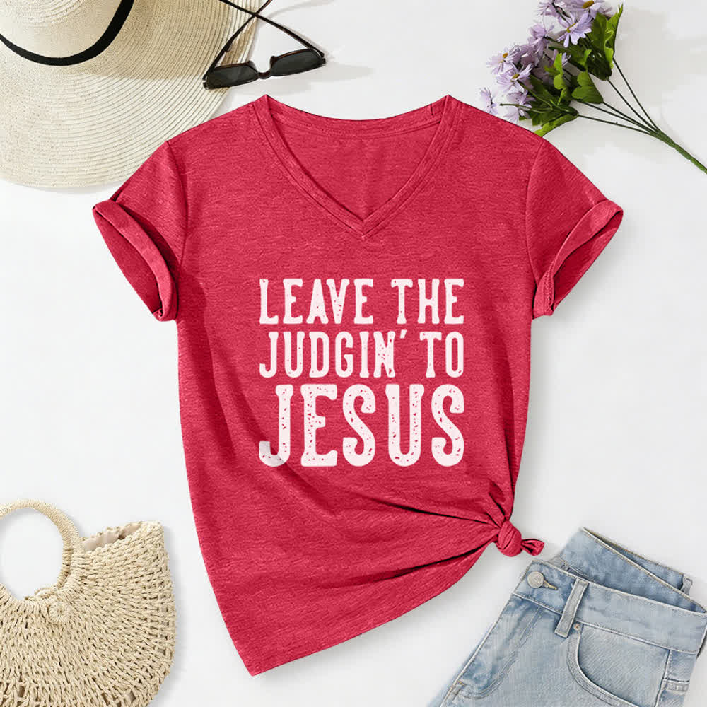 Christianartworkshop Überlass das Urteilen Jesus Print V-Ausschnitt T-Shirt - Rot - 2XL - image 20
