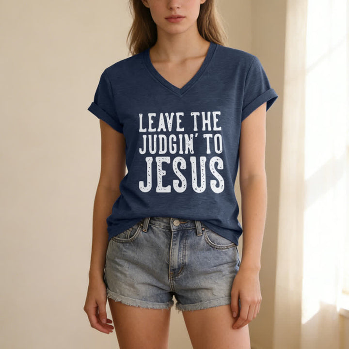 Christianartworkshop Überlass das Urteilen Jesus Print V-Ausschnitt T-Shirt - image 17