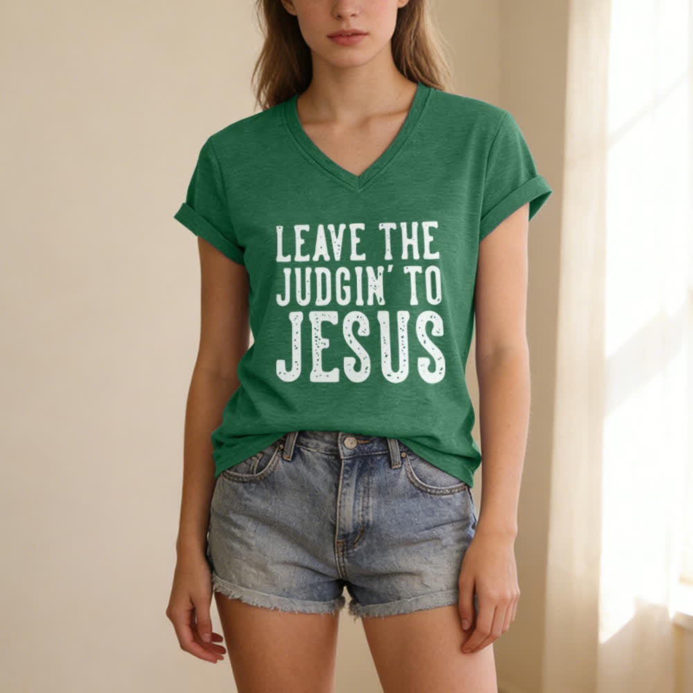 Christianartworkshop Überlass das Urteilen Jesus Print V-Ausschnitt T-Shirt - image 15