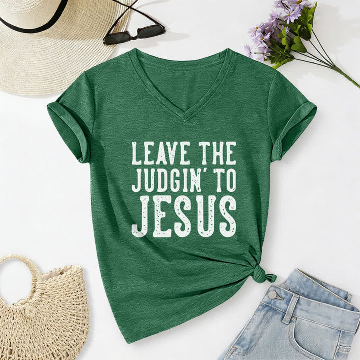 Christianartworkshop Überlass das Urteilen Jesus Print V-Ausschnitt T-Shirt - Dunkelgrün - 2XL - image 14