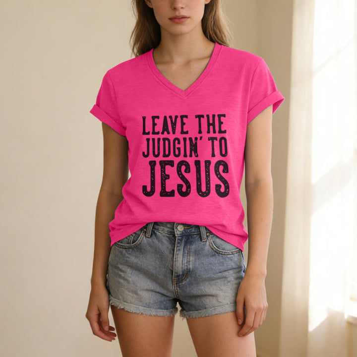 Christianartworkshop Überlass das Urteilen Jesus Print V-Ausschnitt T-Shirt - image 23