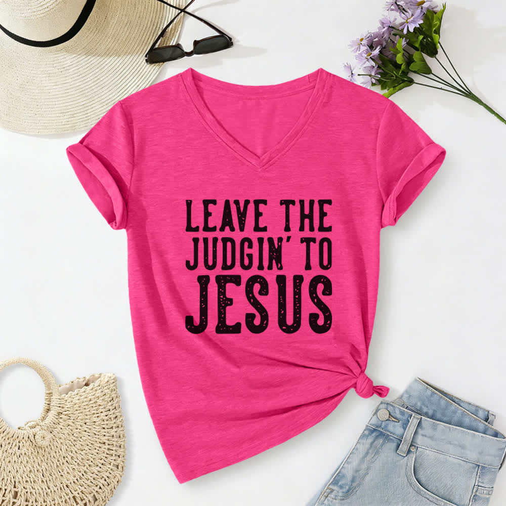 Christianartworkshop Überlass das Urteilen Jesus Print V-Ausschnitt T-Shirt - Rose - 2XL - image 22