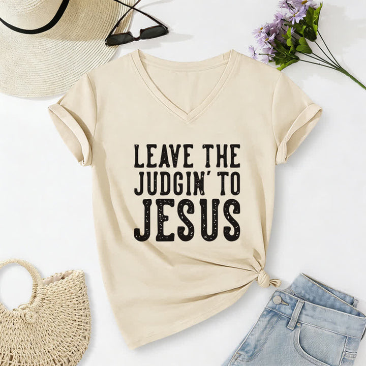 Christianartworkshop Überlass das Urteilen Jesus Print V-Ausschnitt T-Shirt - Beige - 2XL - image 8
