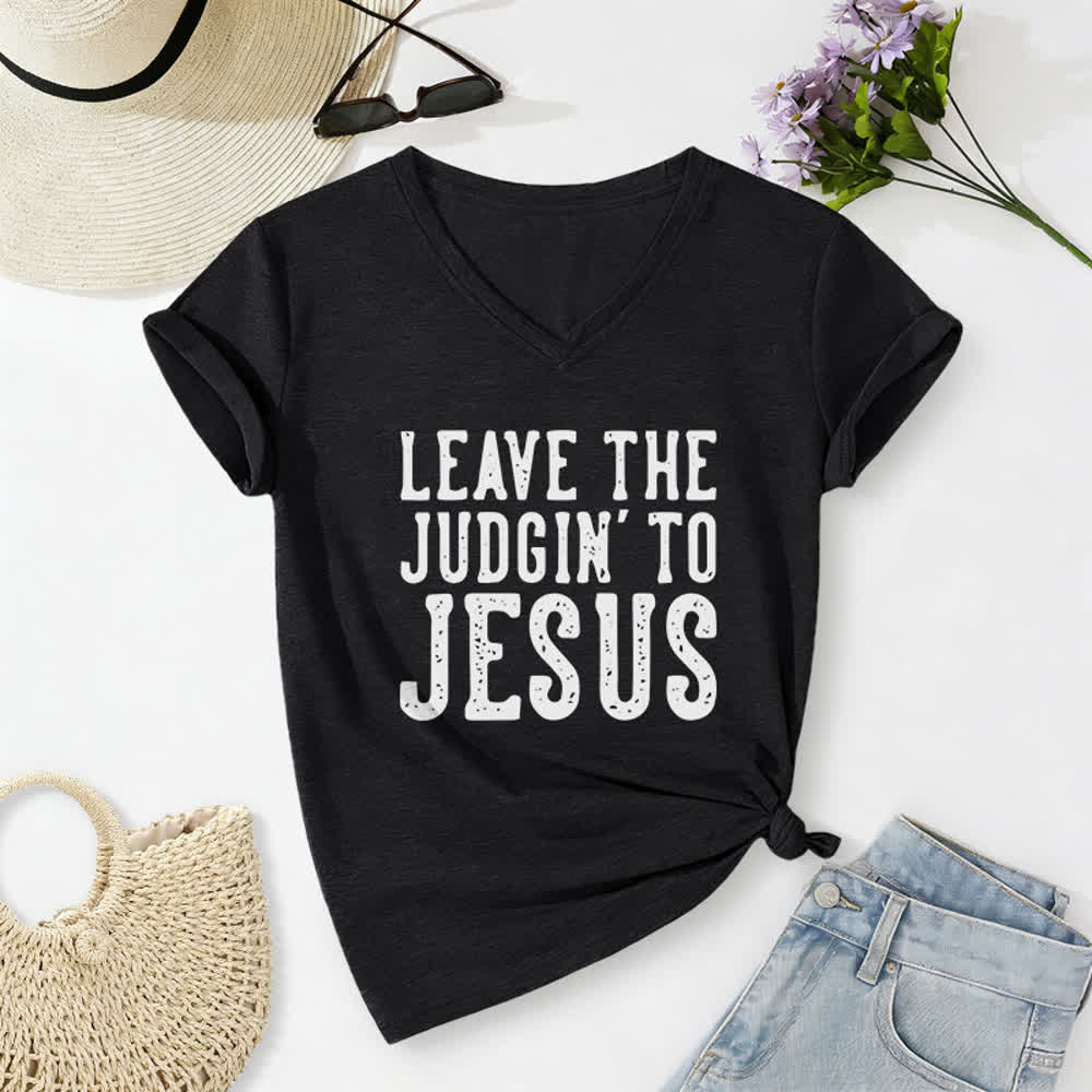 Christianartworkshop Überlass das Urteilen Jesus Print V-Ausschnitt T-Shirt - Schwarz - 2XL - image 2