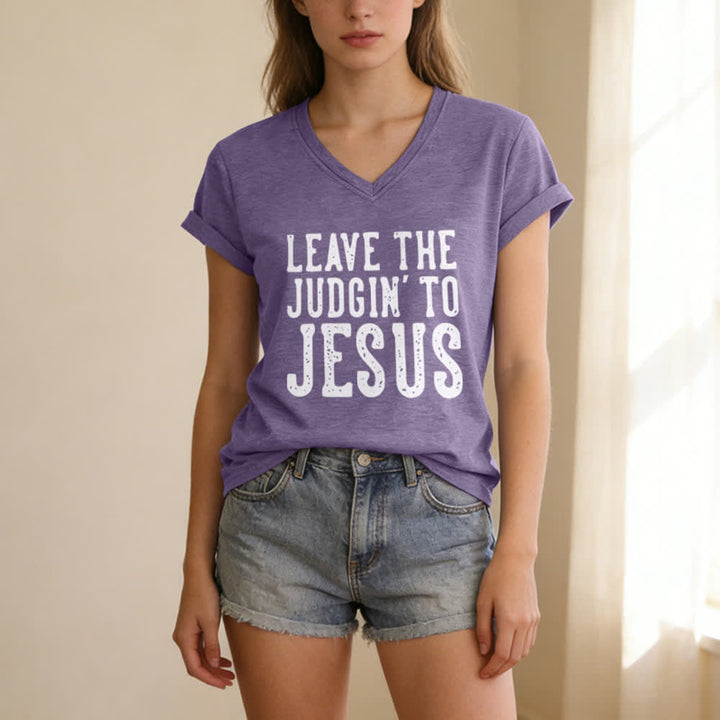 Christianartworkshop Überlass das Urteilen Jesus Print V-Ausschnitt T-Shirt - image 25