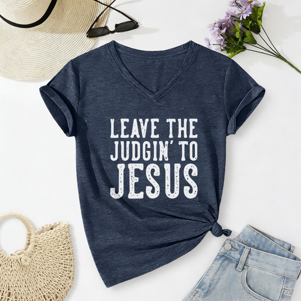 Christianartworkshop Überlass das Urteilen Jesus Print V-Ausschnitt T-Shirt - Marineblau - 2XL - image 16