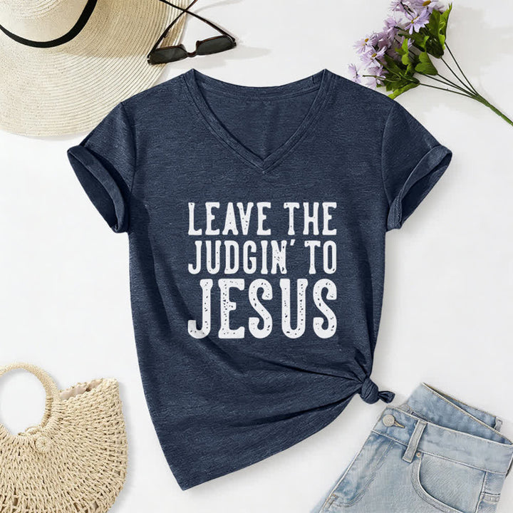 Christianartworkshop Überlass das Urteilen Jesus Print V-Ausschnitt T-Shirt - Marineblau - 2XL - image 16