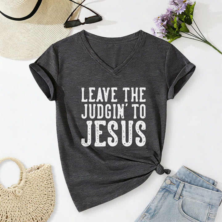 Christianartworkshop Überlass das Urteilen Jesus Print V-Ausschnitt T-Shirt - Dunkelgrau - 2XL - image 6