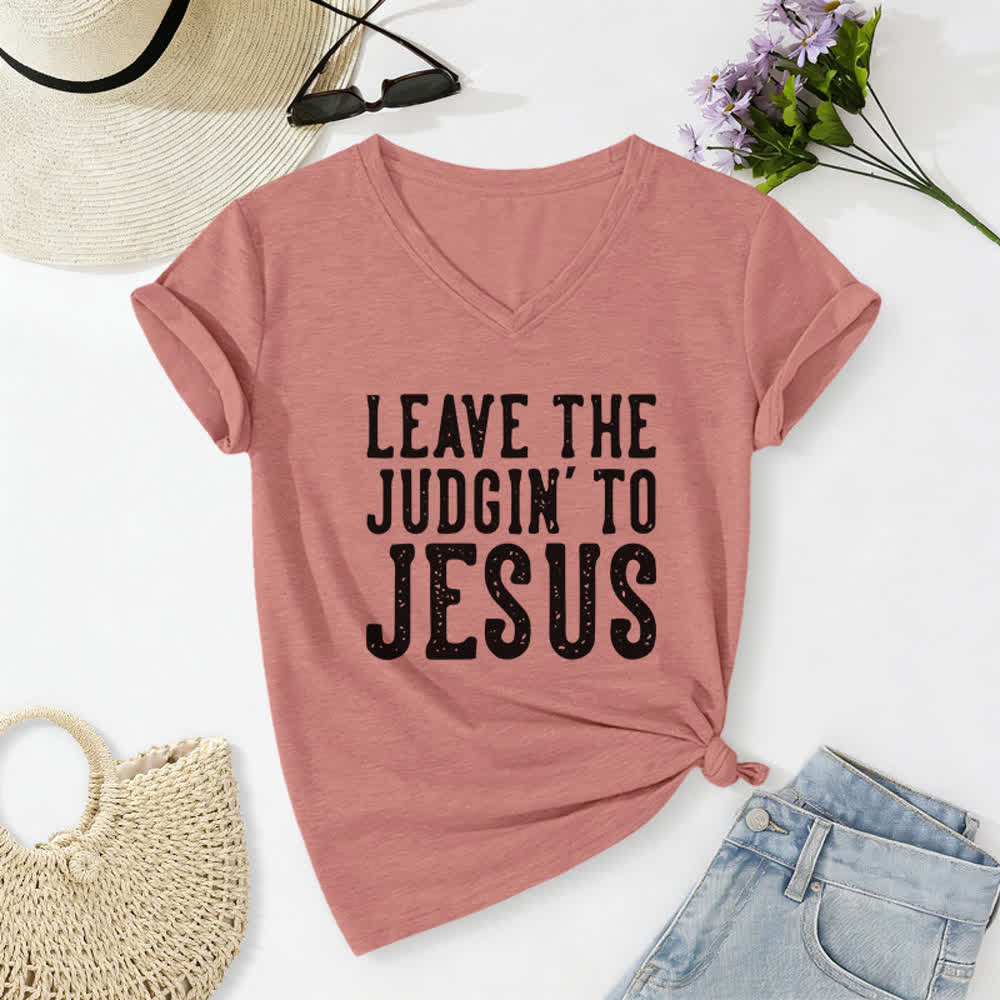 Christianartworkshop Überlass das Urteilen Jesus Print V-Ausschnitt T-Shirt - Hellrosa - 2XL - image 18