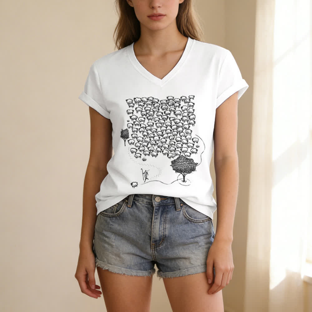 Christianartworkshop T-Shirt mit Schafsherde-Grafikdruck und V-Ausschnitt - image 5