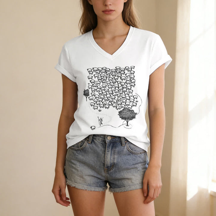 Christianartworkshop T-Shirt mit Schafsherde-Grafikdruck und V-Ausschnitt - image 5