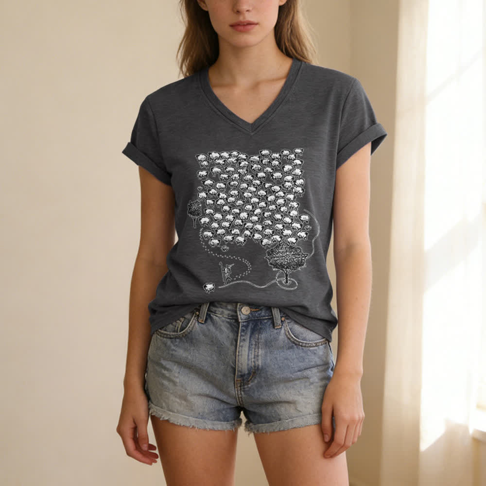 Christianartworkshop T-Shirt mit Schafsherde-Grafikdruck und V-Ausschnitt - image 7