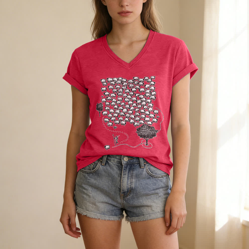 Christianartworkshop T-Shirt mit Schafsherde-Grafikdruck und V-Ausschnitt - image 21