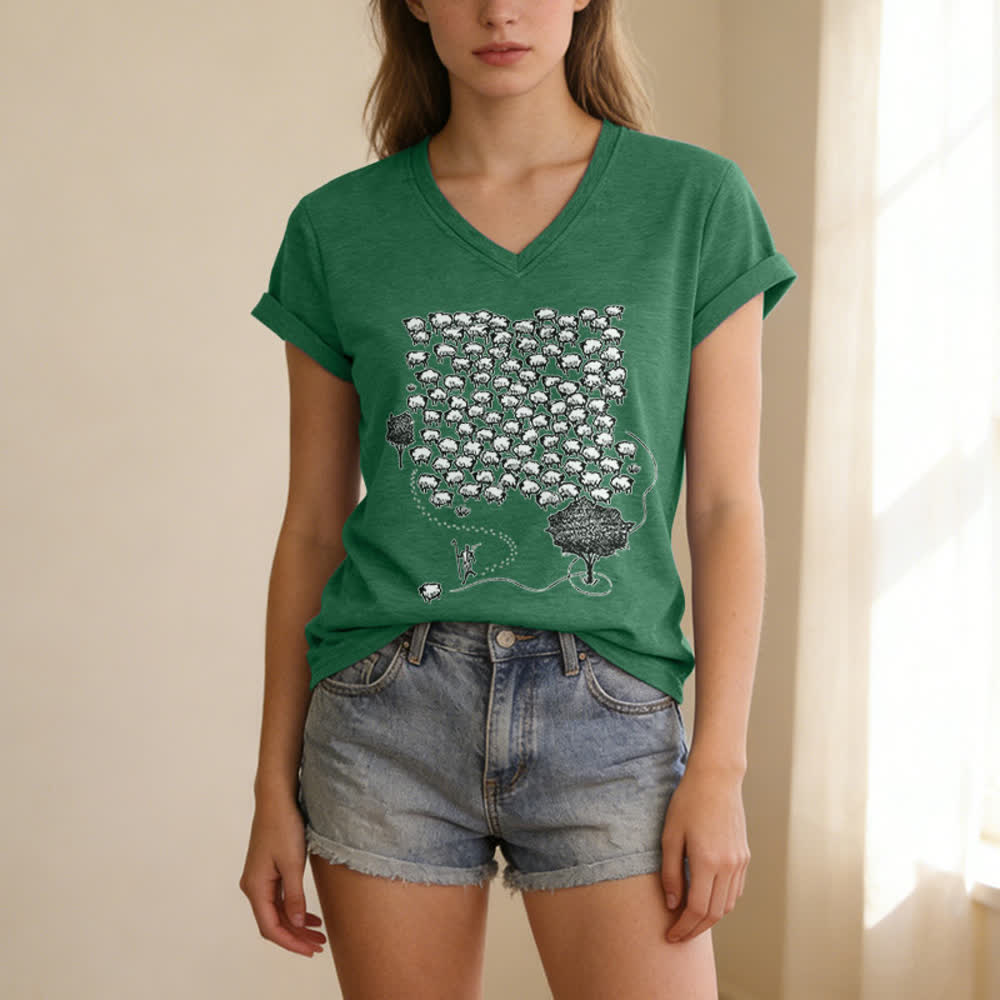 Christianartworkshop T-Shirt mit Schafsherde-Grafikdruck und V-Ausschnitt - image 13