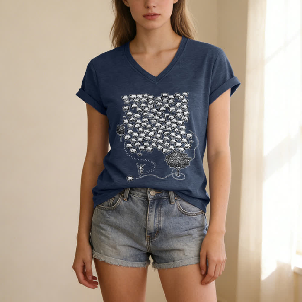 Christianartworkshop T-Shirt mit Schafsherde-Grafikdruck und V-Ausschnitt - image 17