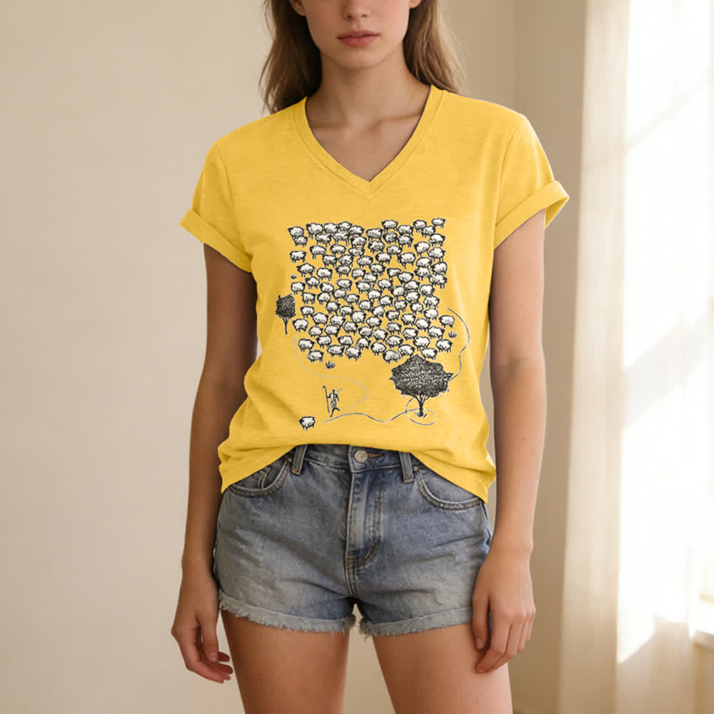 Christianartworkshop T-Shirt mit Schafsherde-Grafikdruck und V-Ausschnitt - image 9