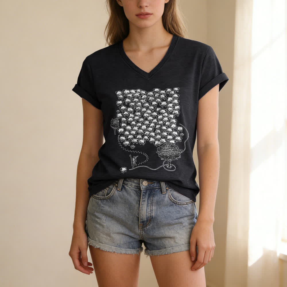 Christianartworkshop T-Shirt mit Schafsherde-Grafikdruck und V-Ausschnitt - image 3