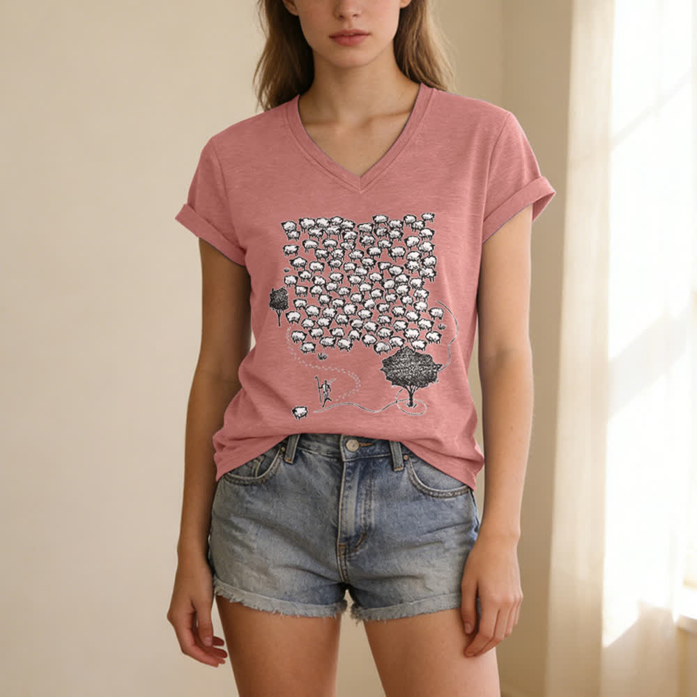Christianartworkshop T-Shirt mit Schafsherde-Grafikdruck und V-Ausschnitt - image 19
