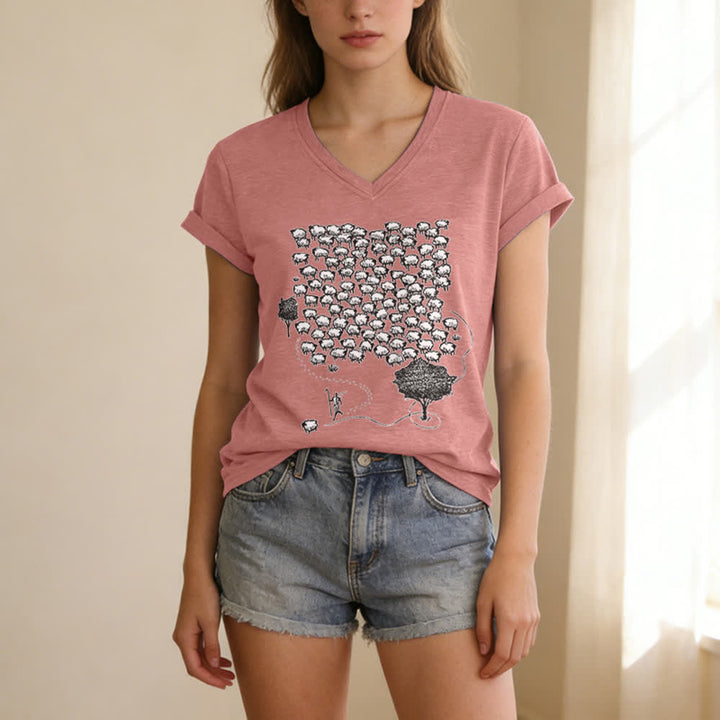 Christianartworkshop T-Shirt mit Schafsherde-Grafikdruck und V-Ausschnitt - image 19