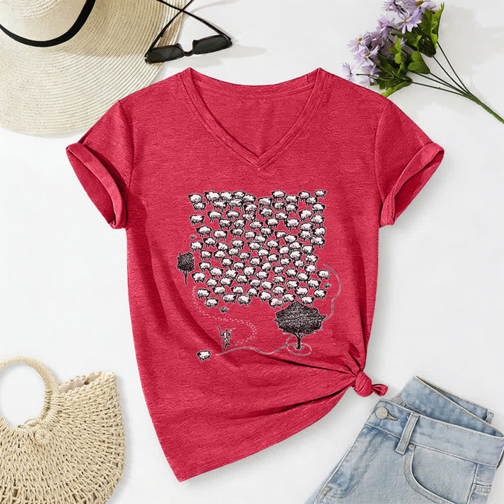 Christianartworkshop T-Shirt mit Schafsherde-Grafikdruck und V-Ausschnitt - Rot - 2XL - image 20