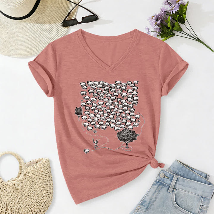 Christianartworkshop T-Shirt mit Schafsherde-Grafikdruck und V-Ausschnitt - Hellrosa - 2XL - image 18
