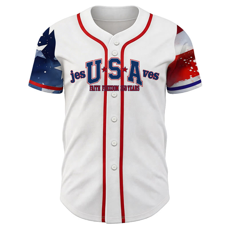 Christianartworkshop Personalisiertes Baseballtrikot „Jesus rettet die USA“ – Patriotisches Statement für Glauben und Freiheit - image 1