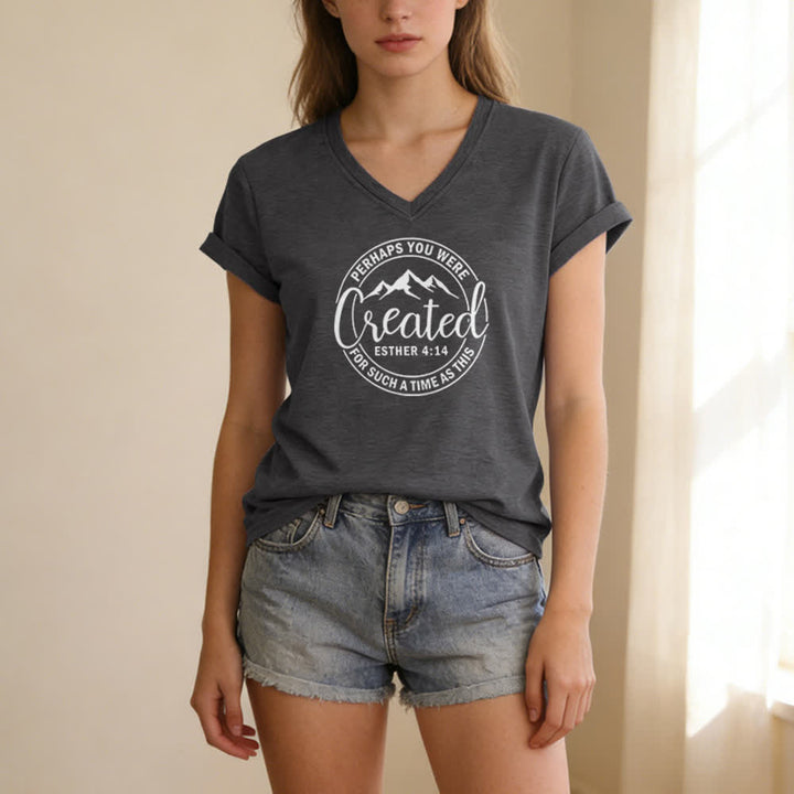 Christianartworkshop Damen-T-Shirt mit V-Ausschnitt und Aufdruck „Vielleicht wurdest du erschaffen“ - image 7