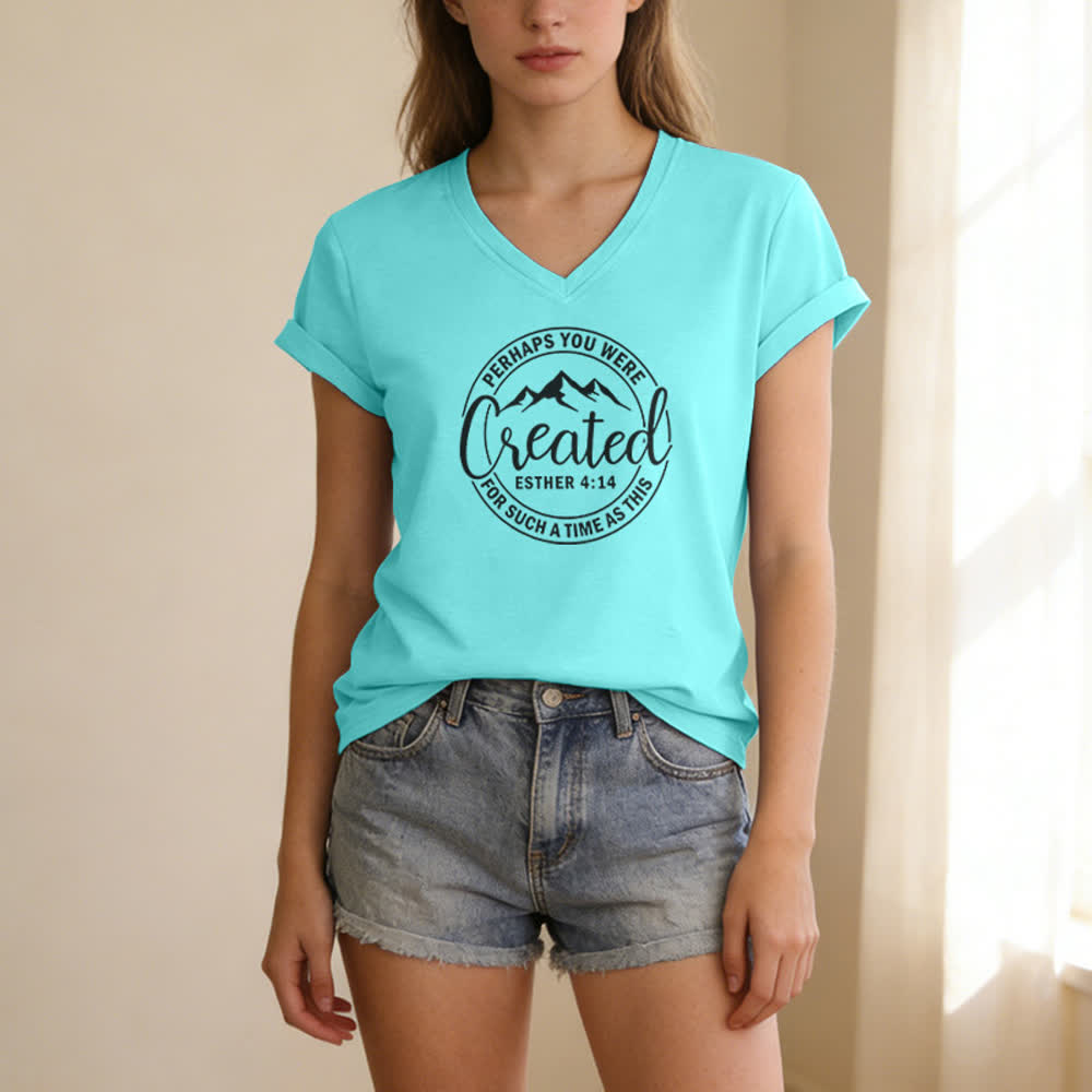 Christianartworkshop Damen-T-Shirt mit V-Ausschnitt und Aufdruck „Vielleicht wurdest du erschaffen“ - image 17