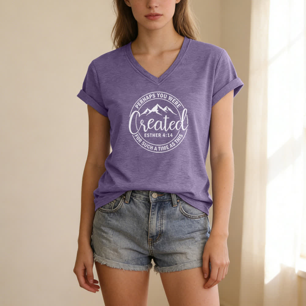 Christianartworkshop Damen-T-Shirt mit V-Ausschnitt und Aufdruck „Vielleicht wurdest du erschaffen“ - image 25