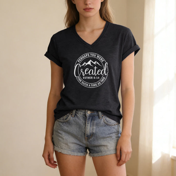 Christianartworkshop Damen-T-Shirt mit V-Ausschnitt und Aufdruck „Vielleicht wurdest du erschaffen“ - image 3