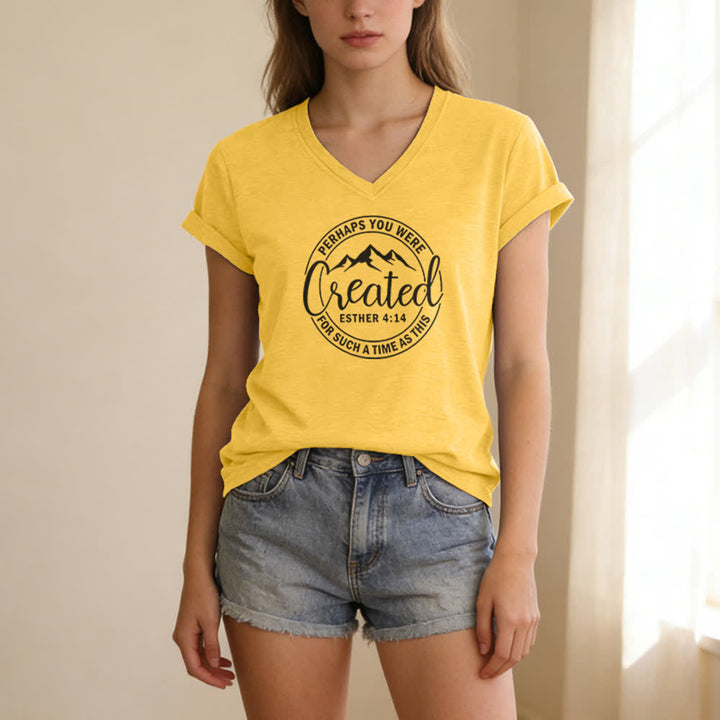 Christianartworkshop Damen-T-Shirt mit V-Ausschnitt und Aufdruck „Vielleicht wurdest du erschaffen“ - image 11