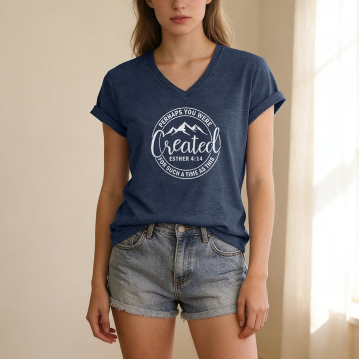 Christianartworkshop Damen-T-Shirt mit V-Ausschnitt und Aufdruck „Vielleicht wurdest du erschaffen“ - image 1