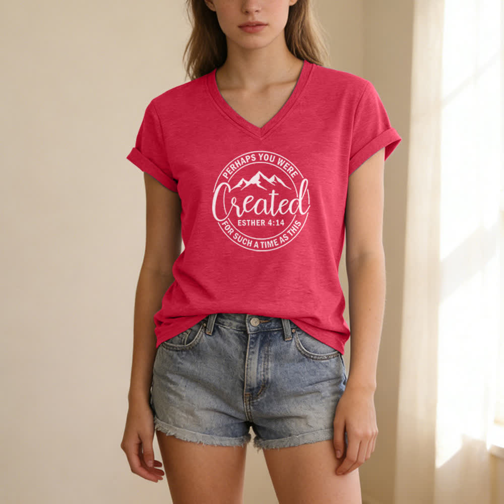 Christianartworkshop Damen-T-Shirt mit V-Ausschnitt und Aufdruck „Vielleicht wurdest du erschaffen“ - image 21