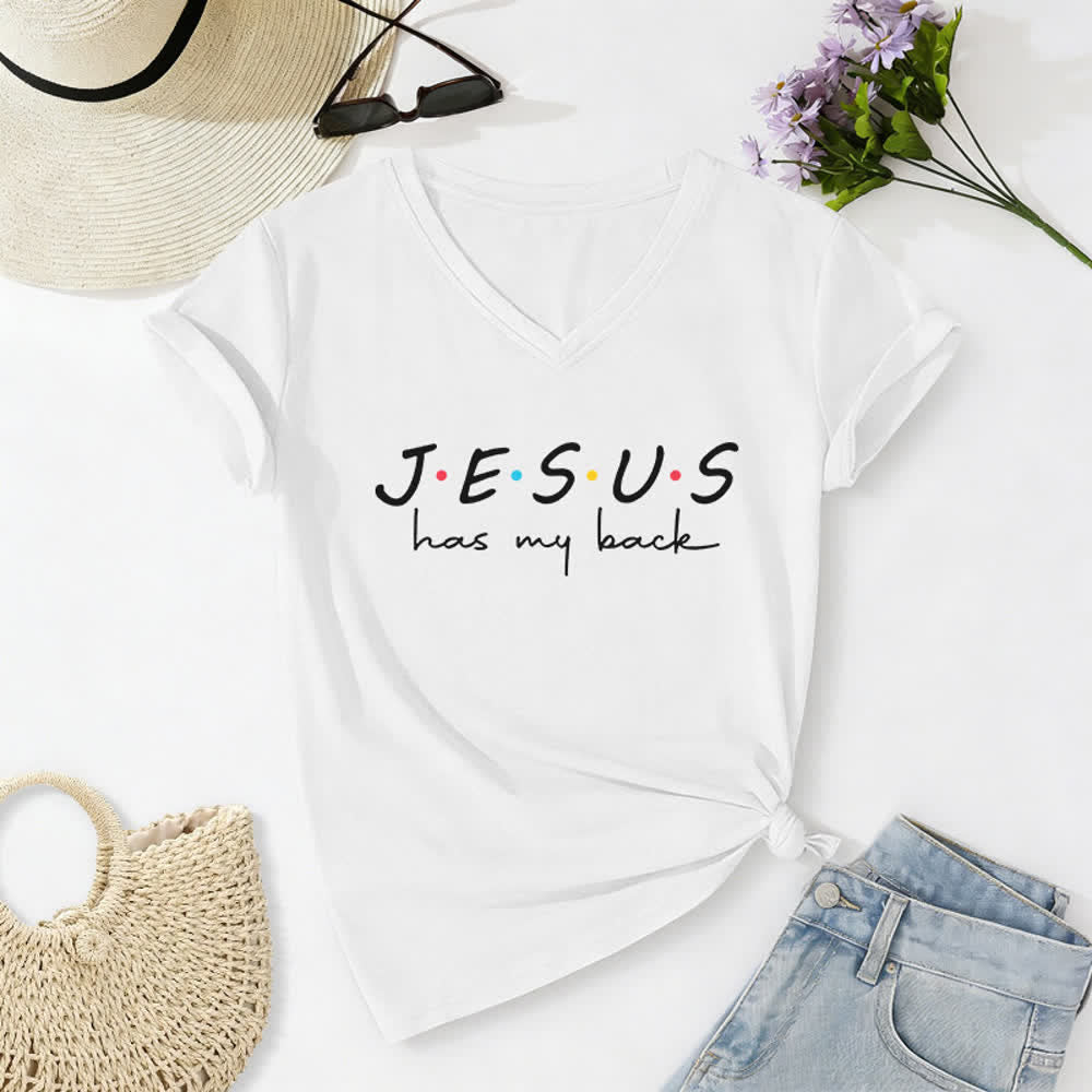 Christianartworkshop Damen-T-Shirt mit V-Ausschnitt und Aufdruck „Jesus Has My Back“ - Weiß - 2XL - image 4