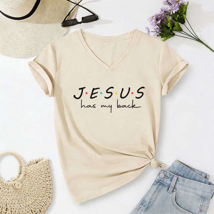 Christianartworkshop Damen-T-Shirt mit V-Ausschnitt und Aufdruck „Jesus Has My Back“ - Beige - 2XL - image 8